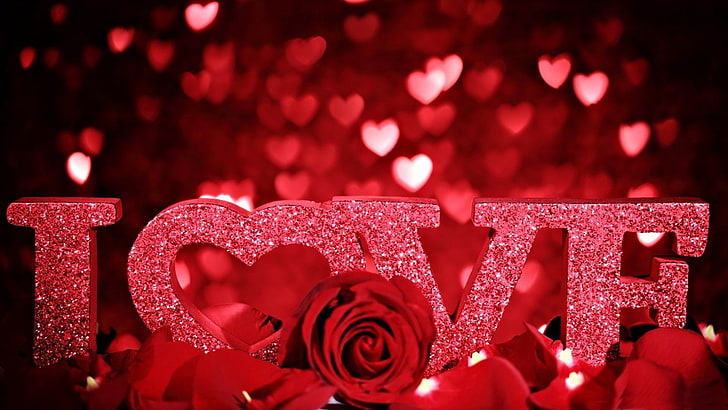i love u-Romantic HD Wallpaper, red glitter Love freestanding letters, HD wallpaper