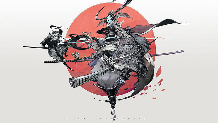 Japan, samurai, katana, simple background, armor, HD wallpaper