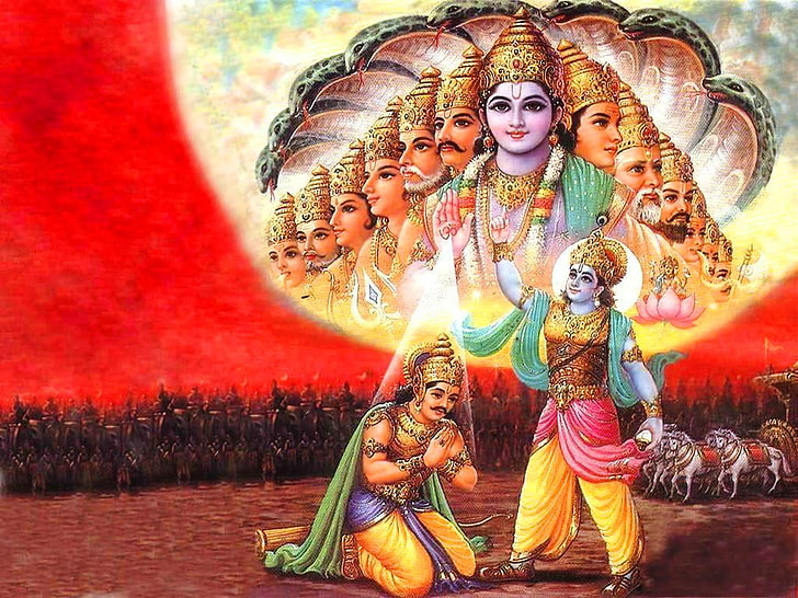 Viraat Roop Of Lord Krishna, dwie hinduskie bogini tapet, Bóg, Pan Kryszna, Tapety HD
