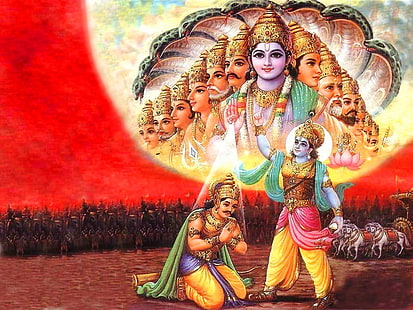 Viraat Roop Of Lord Krishna, zwei hinduistische Göttin Wallpaer, Gott, Lord Krishna, HD-Hintergrundbild HD wallpaper