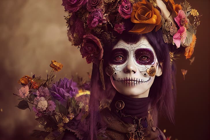 AI art, women, portrait, day of the Dead, Mexican, HD wallpaper