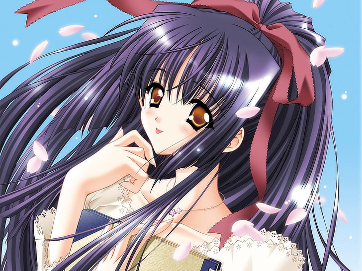Anime Girls, cheveux longs, cheveux violets, yeux étoilés, belle, filles anime, cheveux longs, cheveux violets, belle, Fond d'écran HD