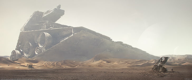 Star Wars ، Star Destroyer ، المناظر الطبيعية ، العمل الفني ، الصحراء، خلفية HD