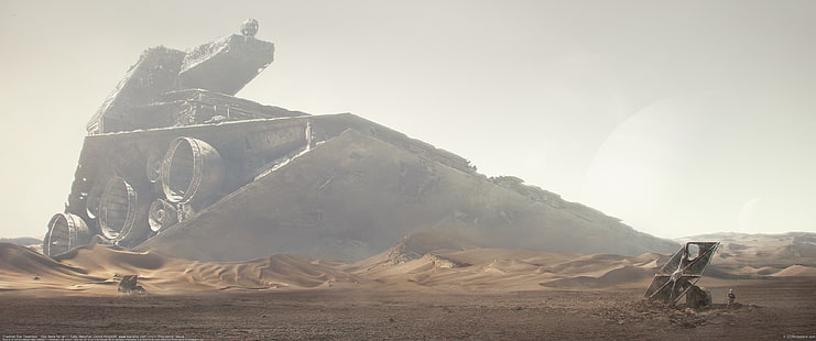 Star Wars, Star Destroyer, paisagem, obra de arte, deserto, HD papel de parede HD wallpaper