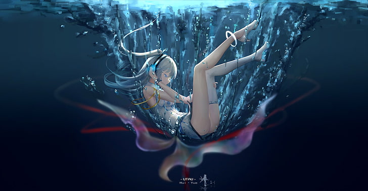 female anime character digital wallpaper, anime girls, 忘川の泉眼, anime, water, HD wallpaper