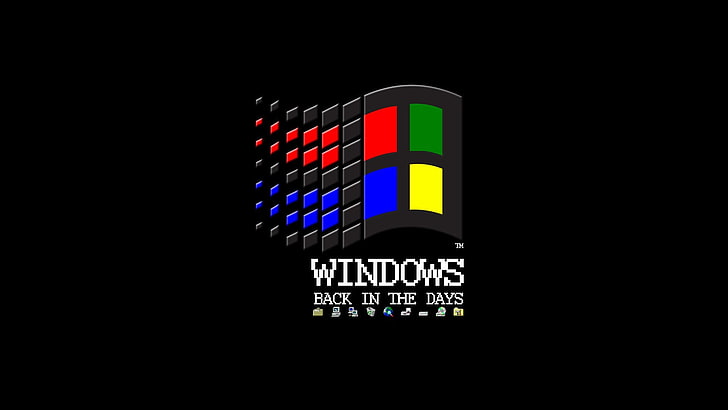 Windows-logotyp, Microsoft Windows, vintage, logotyp, svart bakgrund, diskett, MS-DOS, internet, HD tapet