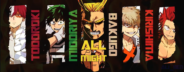 Anime, My Hero Academia, Eijiro Kirishima, Izuku Midoriya, Katsuki Bakugou, Shoto Todoroki und Toshinori Yagi, HD-Hintergrundbild