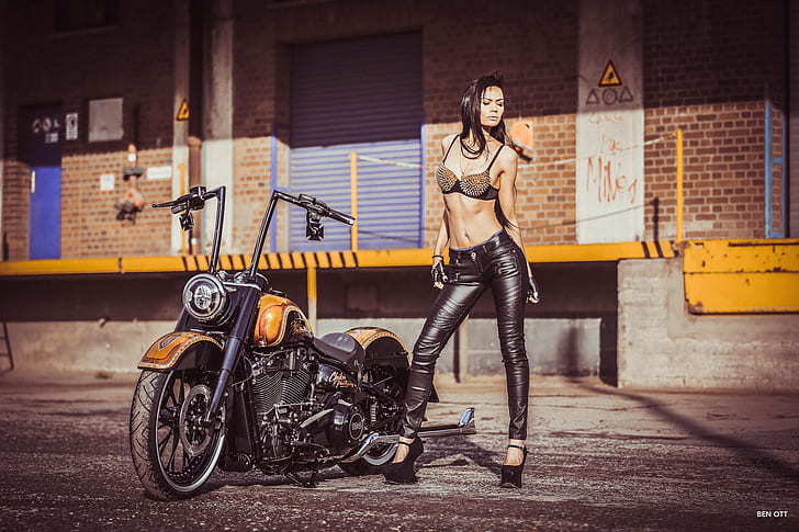 Motociclette, ragazze e motocicli, motociclette personalizzate, Harley-Davidson, Thunderbike Customs, donna, Sfondo HD