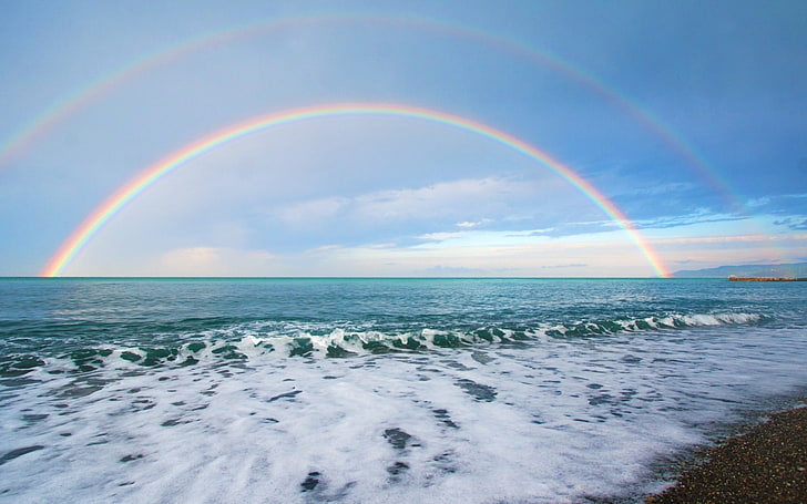 ocean, rainbow, sea, HD wallpaper