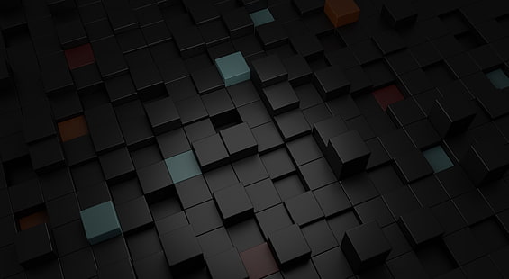 Kubus Hitam, tangkapan layar grafik blok hitam dan abu-abu, Artistik, 3D, hitam, warna, keren, sederhana, tenang, Wallpaper HD HD wallpaper
