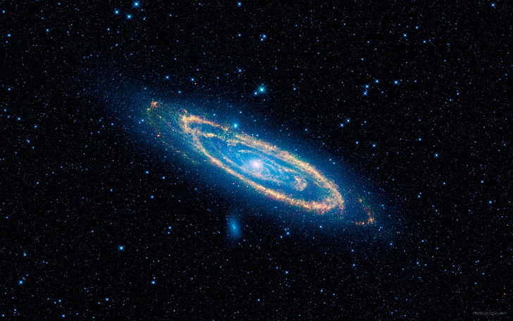 กาแล็กซีสีน้ำเงินและสีน้ำตาล, อวกาศ, ดวงดาว, กาแล็กซี่, ศิลปะดิจิตอล, ศิลปะอวกาศ, วอลล์เปเปอร์ HD