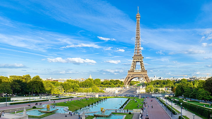 エッフェル塔の絵画、パリ、フランス、エッフェル塔、空、青、 HDデスクトップの壁紙