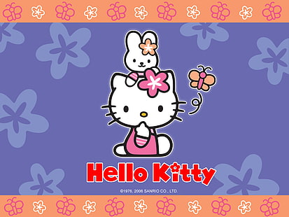 Bonjour Kitty, dessin animé, rose, chat, papillon, bonjour kitty, dessin animé, rose, chat, papillon, Fond d'écran HD HD wallpaper