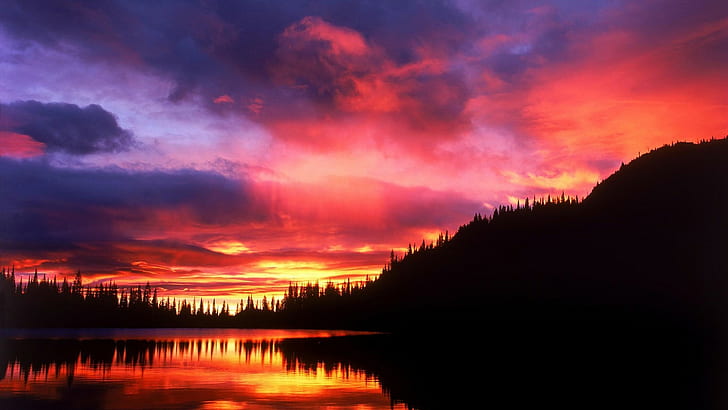 ทิวทัศน์ธรรมชาติทะเลสาบท้องฟ้าแสงแดดเมฆพระอาทิตย์ตก, วอลล์เปเปอร์ HD