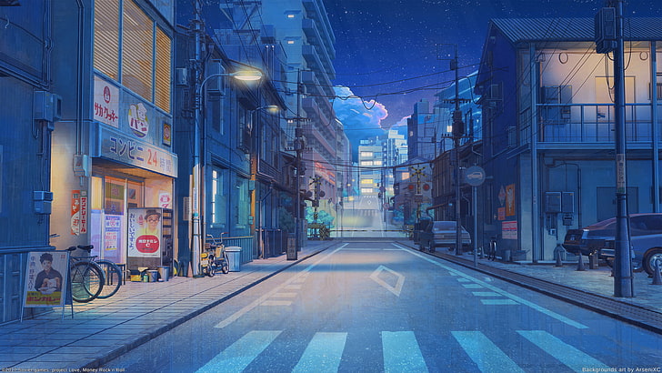 Японска улична илюстрация, улица, дигитално изкуство, произведения на изкуството, HD тапет