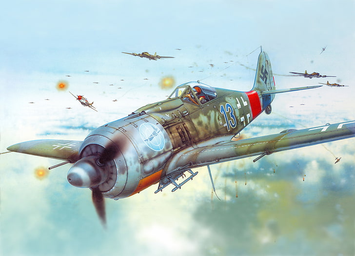 grey monoplane wallpaper, the plane, figure, fighter, Air force, Luftwaffe, Focke-Wulf, FW190A, HD wallpaper