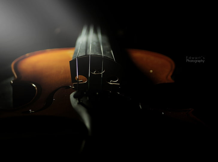 Цигулка, кафява цигулка, музика, тъмно, черно, артистично, HD тапет
