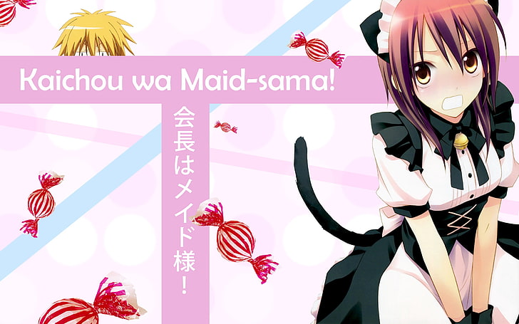 Kaichou wa Maid-sama! illustration, kaichou wa maid-sama, misaki ayuzawa, takumi usui, girl, tail, cat, HD wallpaper