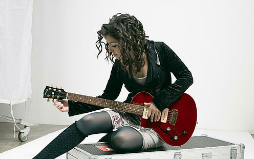 Katie Melua, red jazz electric guitar, celebrities, 1920x1200, katie melua, HD wallpaper HD wallpaper