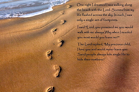 footsteps with text overlay, Religious, Christian, Christ, God, Jesus, HD wallpaper HD wallpaper