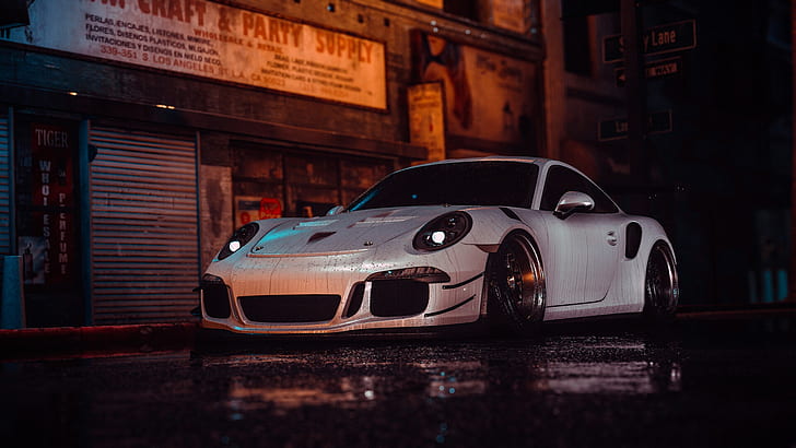 Auto, White, Porsche, Machine, Style, Car, NFS, Art, Porsche 911, Porsche 911 GT3 RS, 911 GT3 RS, Need For Speed 2016, Transport and Vehicles, Lil Shaply, by Lil Shaply, by Shaply Works, Shaply Works, HD wallpaper