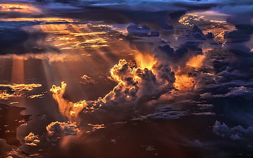 Vogelperspektive, Wolken, Natur, Himmel, Sonnenlicht, HD-Hintergrundbild HD wallpaper