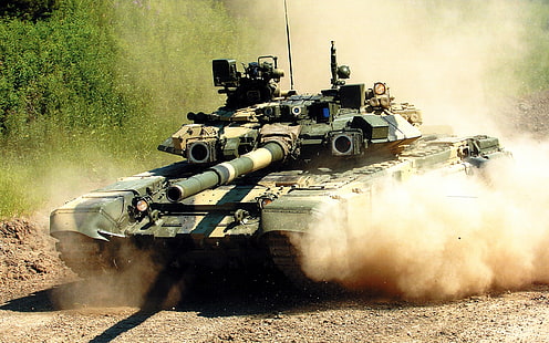 черно-серый боевой танк, танк Т-90, главный боевой танк РФ, HD обои HD wallpaper