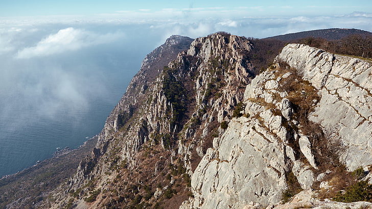 montaña marrón, montañas, cielo, roca, Crimea, paisaje, nubes, Fondo de pantalla HD