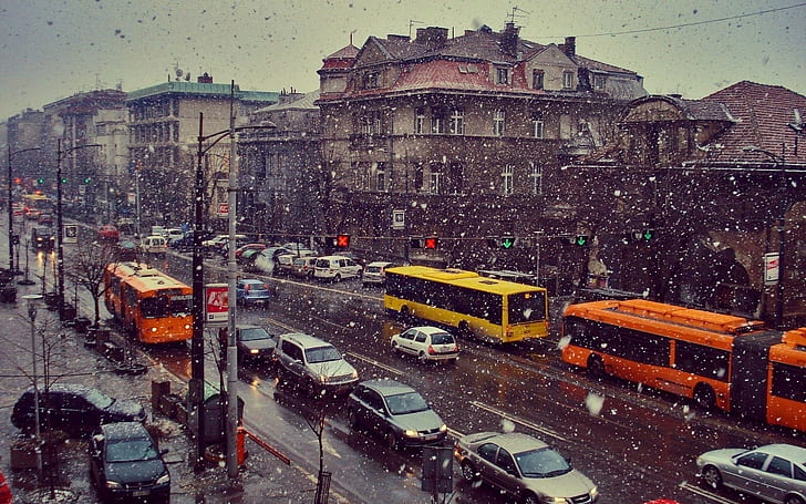 Street, Snow, Cars, Movement, Life, HD wallpaper