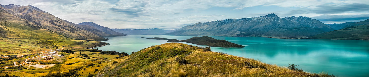 blue body of water between green mountains during daytime, Aro, Ha, Trigger Point, blue, body of water, green mountains, daytime, Glenorchy, Queenstown, com, sony a7r, horizontal, day, color, landscape, daily, retreat, panorama, australia, new zealand  south island, otago, mountain, lake, nature, scenics, outdoors, water, travel, summer, mountain Peak, mountain Range, reflection, sky, beauty In Nature, europe, HD wallpaper HD wallpaper