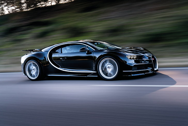czarne Bugatti Veyron coupe, bugatti, chiron, prędkość, widok z boku, Tapety HD