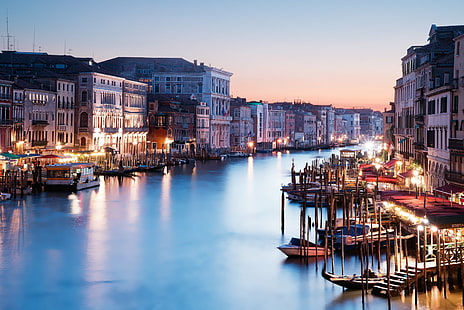 Wenecja, włochy, wenecja, Wenecja Wenecja, Wenecja, włochy, wenecja - włochy, kanał, włochy, gondola, statek morski, europa, architektura, słynne miejsce, wielki kanał - Wenecja, noc, turystyka, podróże, cele podróży, scena miejska, woda, pejzaż miejski, zmierzch, Veneto, kultura włoska, wakacje, kultury, Tapety HD HD wallpaper