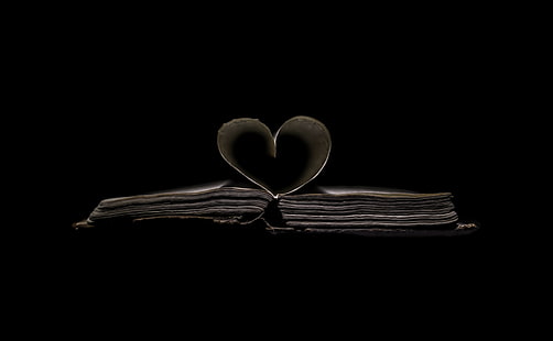 De corazón, arte de libro de corazón, Aero, negro, oscuro, papel, amor, corazón, libro, himnario, corazón de papel, Fondo de pantalla HD HD wallpaper