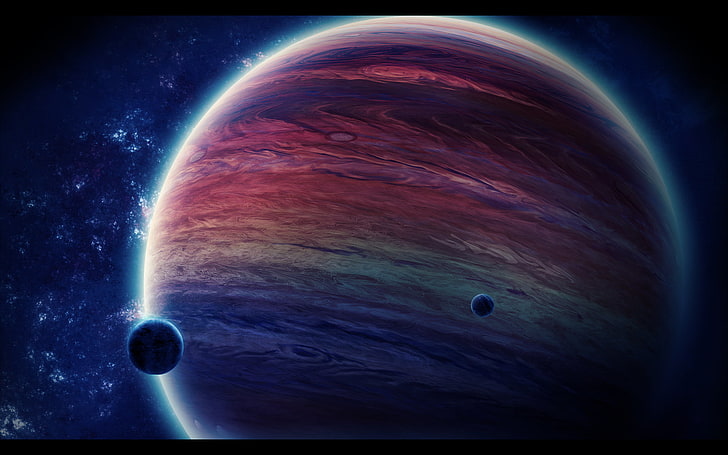 Jupiter planet wallpaper, space, stars, planet, the moon, gas giant, HD wallpaper