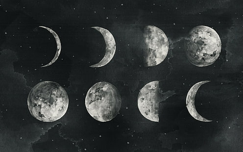 Księżyc, grafika, noc, malarstwo, akwarela, księżyc, grafika, noc, malarstwo, akwarela, 1856x1161, Tapety HD HD wallpaper