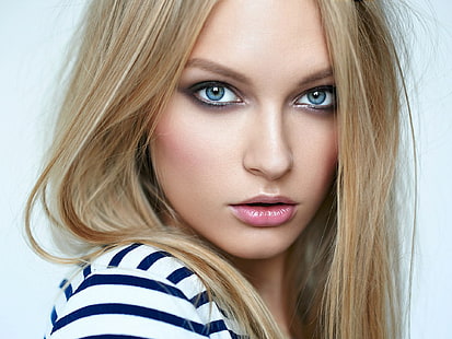 kobiety, blondynka, twarz, portret, niebieskie oczy, Tapety HD HD wallpaper