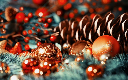 Adornos navideños, Navidad, vacaciones, bokeh, adornos navideños, navidad, bokeh, Fondo de pantalla HD HD wallpaper