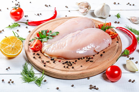 Cibo, pollo, carne, pepe, natura morta, pomodoro, Sfondo HD HD wallpaper