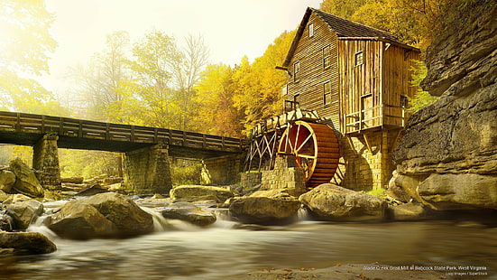 Glade Creek Grist Mill в государственном парке Бэбкок, Западная Вирджиния, Северная Америка, HD обои HD wallpaper