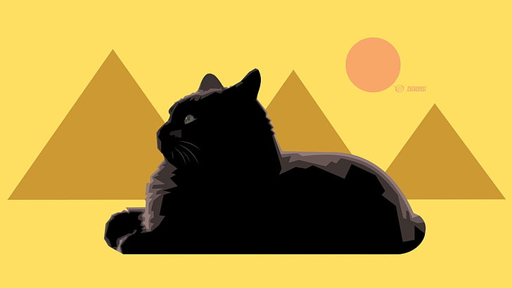 Котки, Котка, Кубизъм, Египет, Пирамида, Слънце, HD тапет