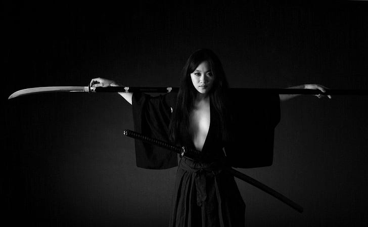 katana, ศิลปะการต่อสู้, ขาวดำ, วอลล์เปเปอร์ HD