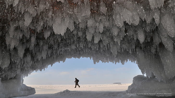 Danau Superior, Kepulauan Apostle National Lakeshore, Wisconsin, Musim Dingin, Wallpaper HD