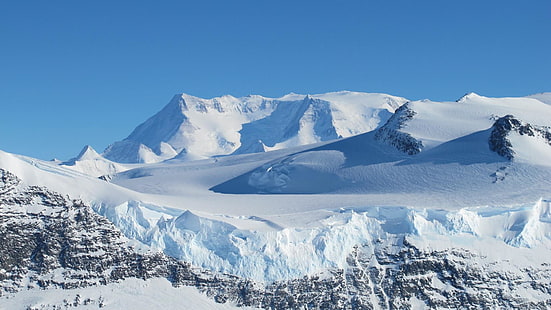 antarctic, mountain range, nunatak, glacier, glacial landform, mountain, ellsworth range, ice cap, arctic, sky, ellsworth mountains, ice, polar ice cap, winter, HD wallpaper HD wallpaper