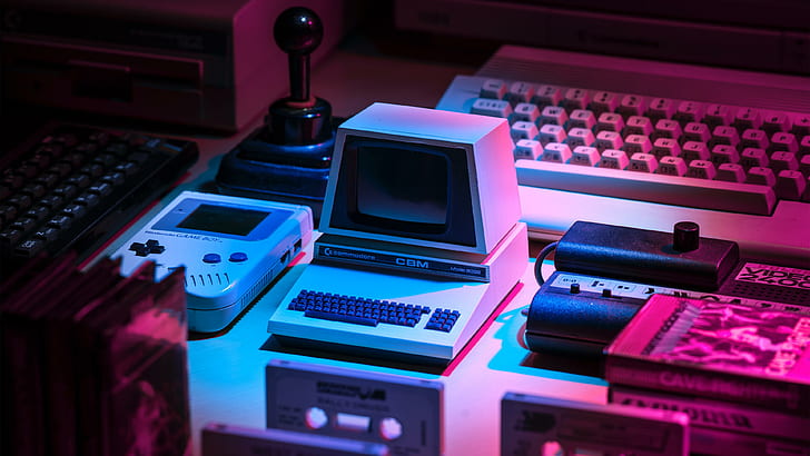 Nostalgie, Commodore 64, Commodore, GameBoy, Konsole, Konsolen, PC-Spiele, Videospiele, 1980er, 1990er Jahre, Joystick, Tastaturen, mechanische Tastatur, HD-Hintergrundbild
