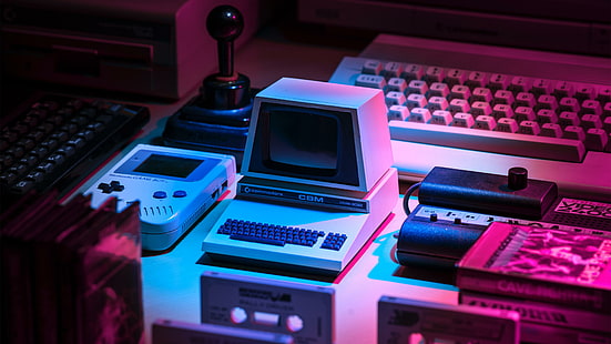 nostalgia, Commodore 64, Commodore, GameBoy, console, console, giochi per PC, videogiochi, anni '80, '90, joystick, tastiere, tastiera meccanica, Sfondo HD HD wallpaper