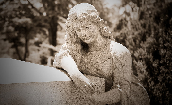 Woman Statue Cemetery, statue of woman, Vintage, Woman, Sepia, Tennessee, cemetery, Statue, Elmwood Cemetery, Memphis, oldest, HD wallpaper