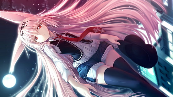 personnage d'anime féminin aux cheveux roses, filles anime, cheveux longs, zettai ryouiki, oreilles d'animaux, yeux rouges, blonde, Fond d'écran HD HD wallpaper