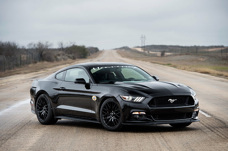 black Ford Mustang coupe, Mustang, Ford, Hennessey, Supercharged, HPE700, 2015, HD wallpaper