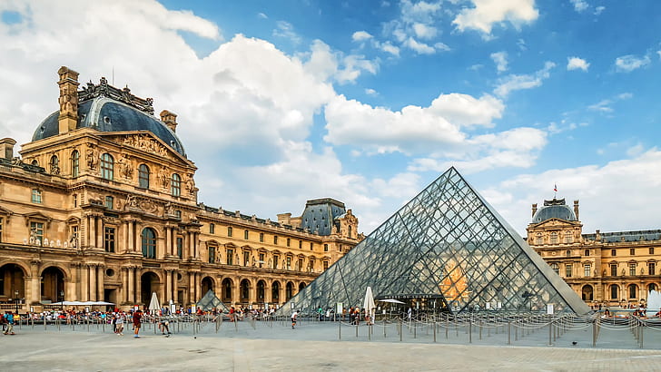design, people, France, Paris, The Louvre, area, pyramid, architecture, Palace, Louvre, HD wallpaper