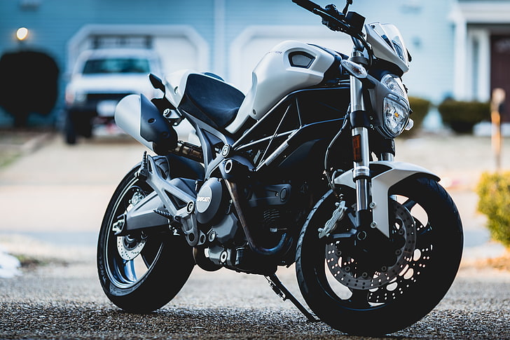 black and white Ducati Monster, design, background, motorcycle, Ducati, superbike, HD wallpaper